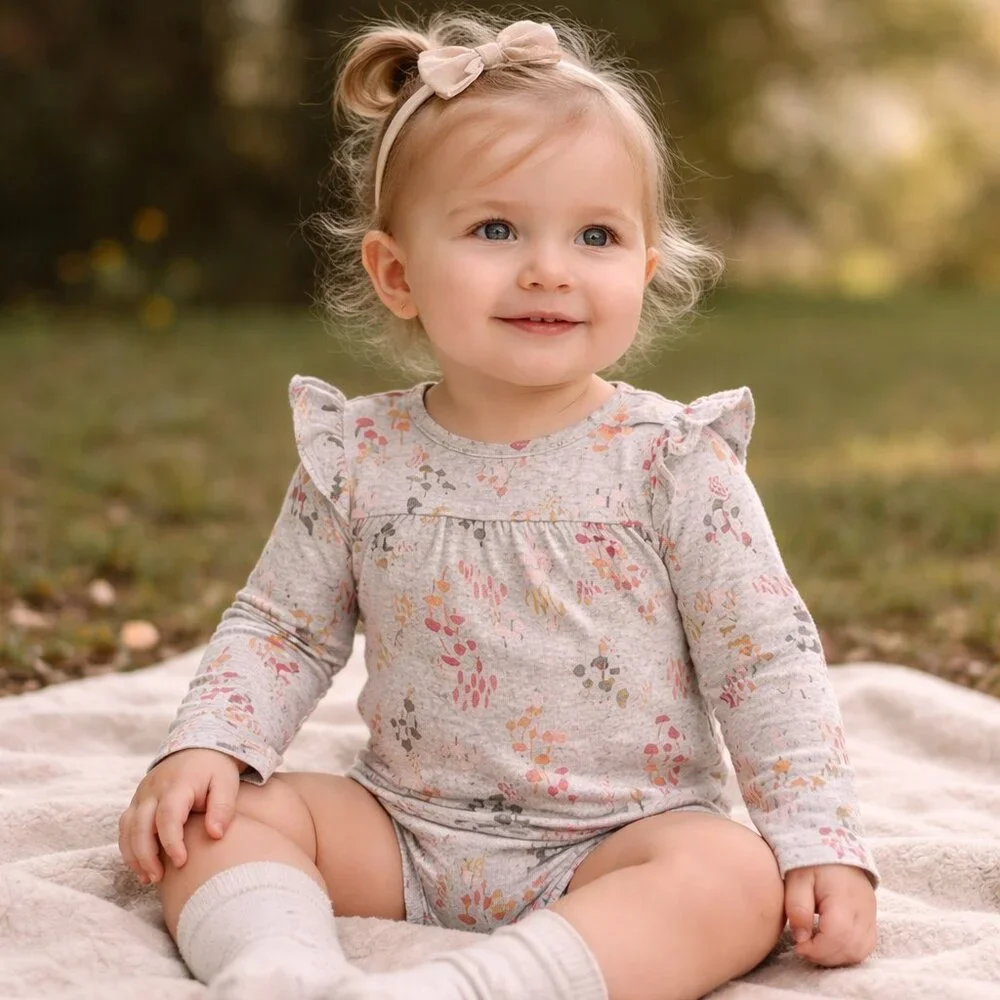 Carter’s Bodysuit 24M Long Sleeve Ruffle Fit Mushroom Print Naturecore